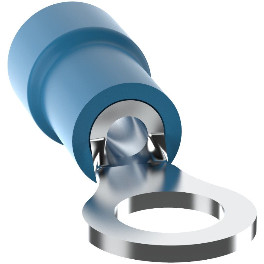 Pan-Term PV14-10R-M Ring Terminal, Blue, Vinyl, 14-16 AWG,  10 Stud, PK1000