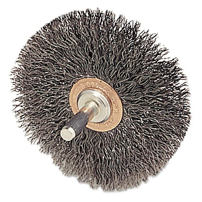 Stem-Mounted Narrow Conflex Brush, 2 1/2 in D x 3/8 W, .014 in Steel, 20,000 rpm