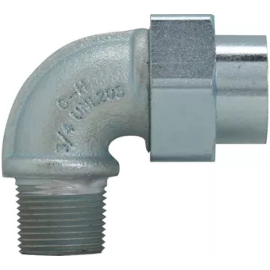 Conduit Union, Malleable Iron, Explosion-Proof, 90  176;, Short Radius, 1/2 in.  Male to 3/4 in. Female