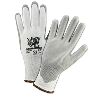 Barracuda HPPE Impact Protection Gloves, Large, White, Seamless Knit, Polyurethane Coated Palm & Fingers