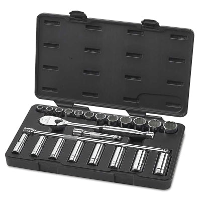 23 Piece Surface Drive Socket Sets With 84 Tooth Ratchet, 1/2 in, SAE