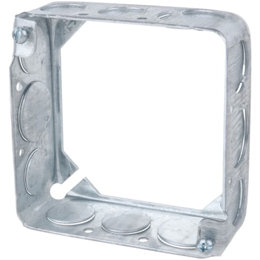 4 in. Square Extension Ring, Steel, 1-1/2 in. D, (2) 1/2-(1) 3/4 in. KO Each Side, (2) 1/2 in.-(1) 3/4 in. KO Each End