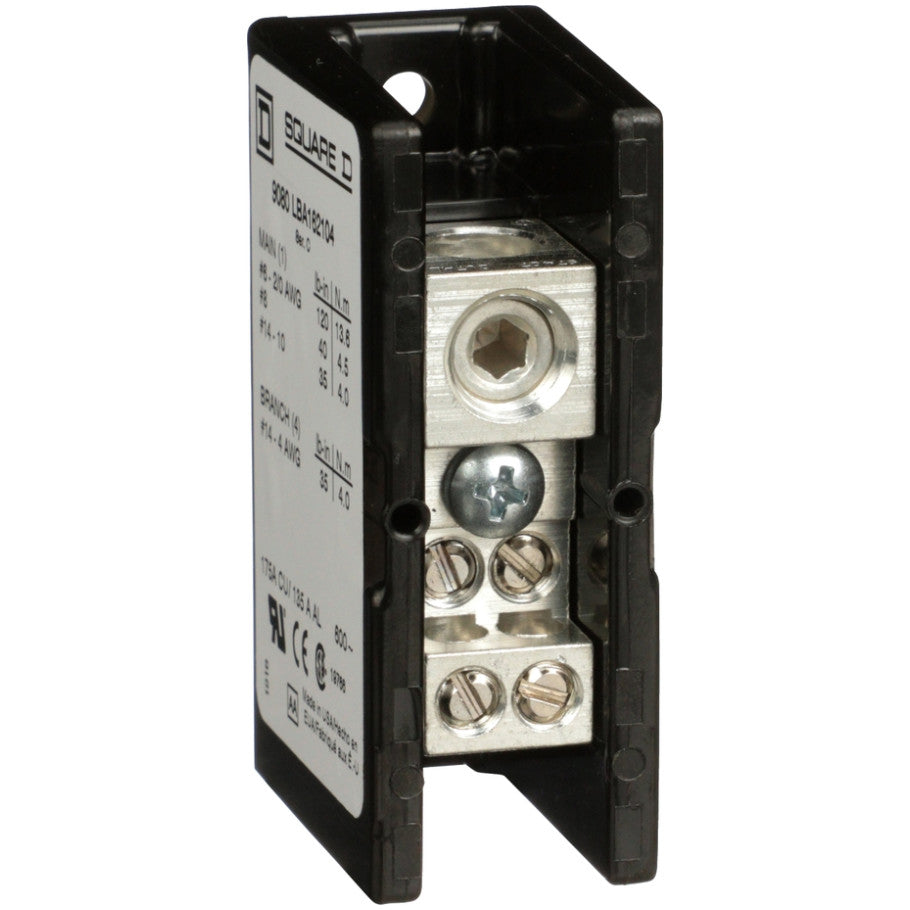 Power distribution block, Linergy, 1 pole, 1 line, 4 load, 175A Cu, 135A Al, 600V