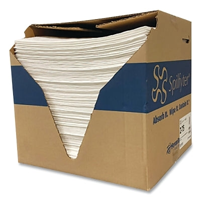 Sorbent Pads and Rolls, 18 in L x 16 in W, Oil Only, Premium, Single-Ply, White, Pads, Box