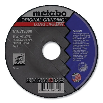 LongLife Original Grinding Wheel, T27, A24R, 4-1/2 in, 1/4 in Thick, 5/8 in-11 Arbor, 13300 RPM, Aluminum Oxide