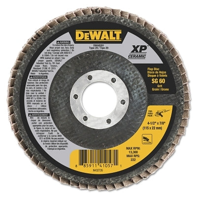 XP Ceramic Flap Disc, 4-1/2 in dia, 60 Grit, 7/8 in Arbor, 13300 RPM, T29