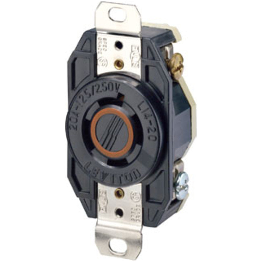 V-0-MAX Industrial Grade Locking Single Receptacle, 20A, 125/250V, 3P4W, NEMA L14-20R, Flush Mount, Black