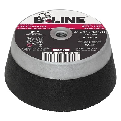 Cup Wheel, 4 in dia, 2 in thick, 5/8 in to 11 in arbor, 36 grit