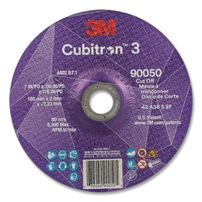 3M 638060-90050 Cubitron 3 Cut-Off Wheel, 7 in dia x 0.09 in Thick x 7/8 in Arbor, 36+ Grit, T27