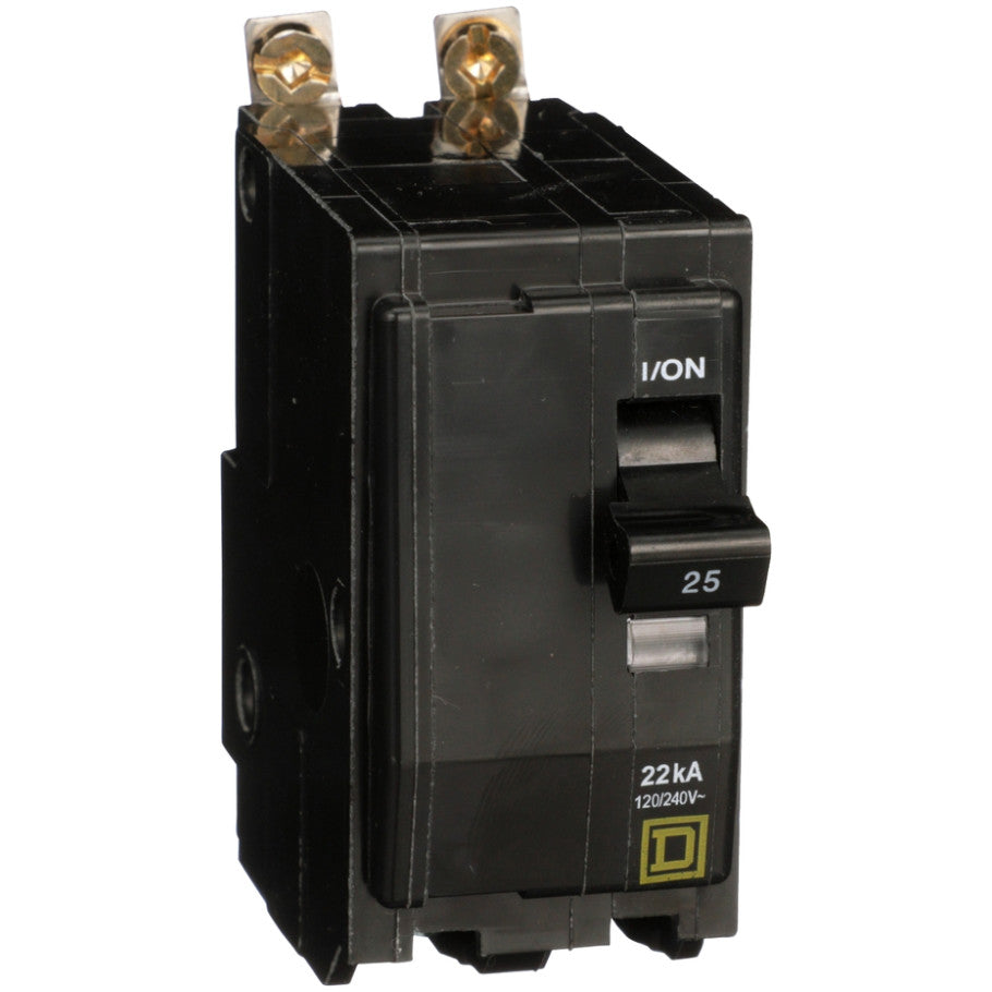QOB Miniature Circuit Breaker, High Interrupting Capacity, Bolt On, 2 Pole, 25A, 120/240 Vac, 22kA