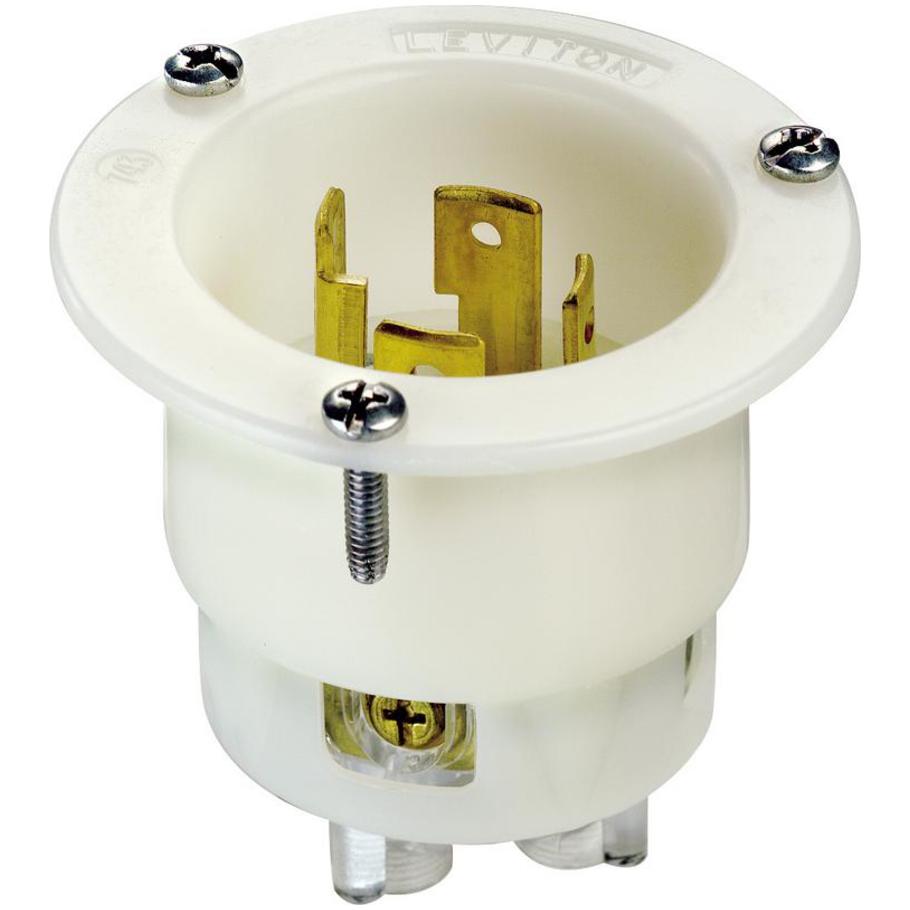 Leviton Black   White 30A 125/250V 3P4W Locking Flanged Inlet, White
