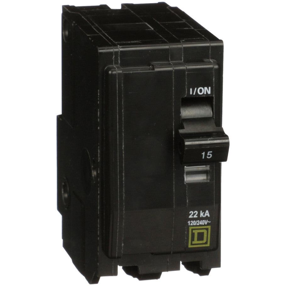 QO Miniature Circuit Breaker, Plug-In, 22kA, 120/240 Vac, 2-Pole, 15A, Common Trip