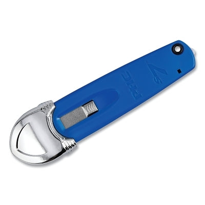 S7 Ambidextrous Safety Knife, With Film Cutter, Auto-Retract, Button or Guard, Plastic, Blue