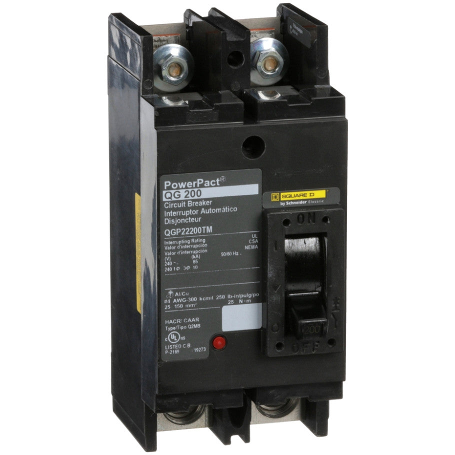 Circuit breaker, PowerPacT Q, 200A, 2 pole, 240VAC, 65kA, lugs, thermal magnetic, 80 , bottom of panel  TAA