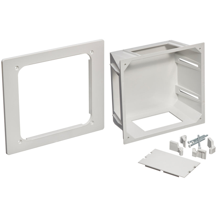 Recessed Entertainment Box, Plastic, White, 7.2 in. H x 8 in. W, 3 Device Openings, Cover Plate Included