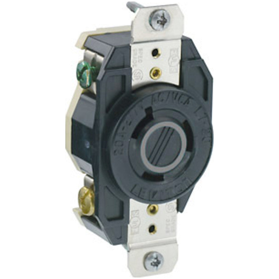 V-0-MAX Industrial Grade Locking Single Receptacle, 20A, 277V, 2P3W, NEMA L7-20R, Flush Mount, Black