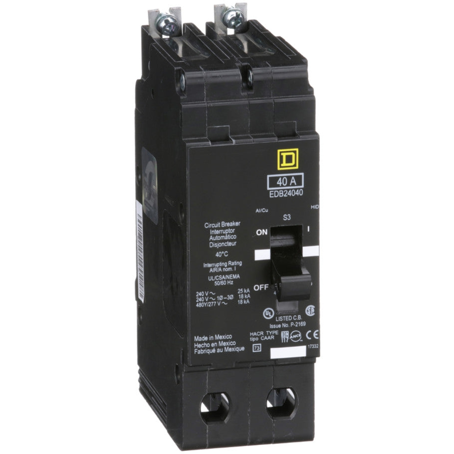 Mini circuit breaker, E-Frame, 40A, 2 pole, 480Y/277VAC, 25kA max, bolt on  TAA