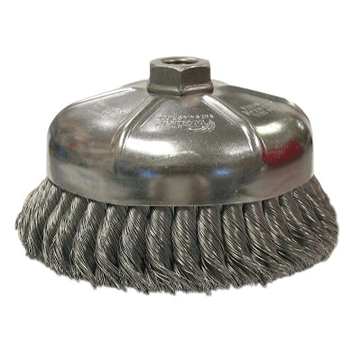 Single Row Heavy-Duty Knot Cup Brush, 6 in Dia., 5/8-11, 1 3/8 x .023 Stainless