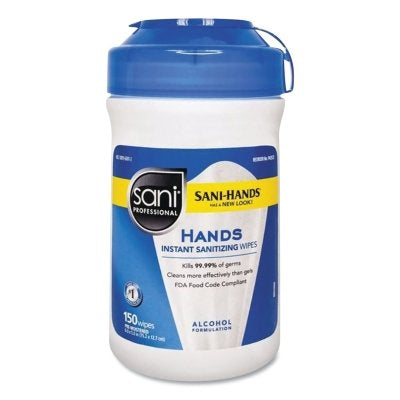 Hands Instant Sanitizing Wipes, 150 Sheets per Canister, Unscented, 12 EA/CA