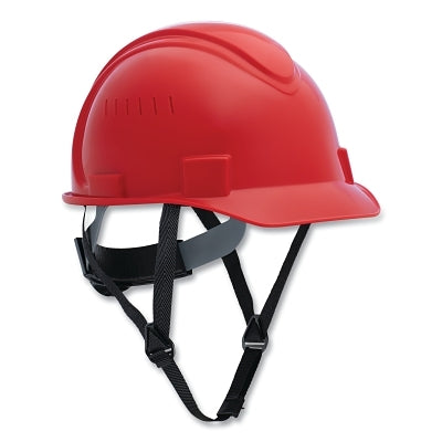 Short Brim Hard Hat, 4-point Ratchet Suspension, Vented, Red