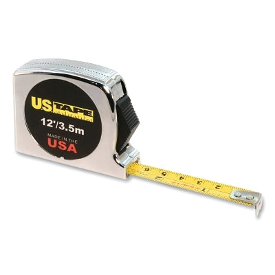 Classic Series Tape Measure, 12 ft L Blade, 1/2 in W, Metric/10ths, Chrome/Yellow