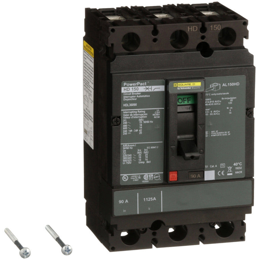 PowerPact Molded Case Circuit Breaker, H-Frame, Unit Mount, 14 kA, 600V, 3-Pole, 90A