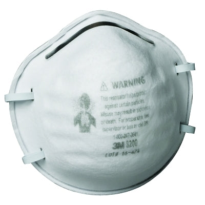 3M 8200 N95 Particulate Respirator, Half Facepiece, Two Fixed Straps, Non-Oil Particles, White