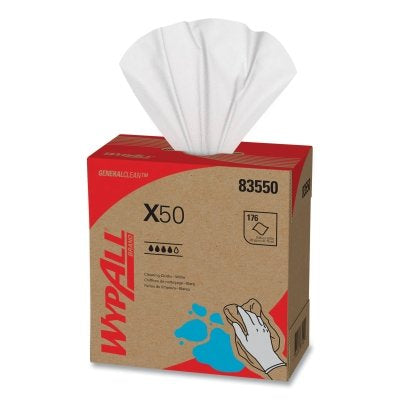 X50 Cleaning Cloth, White, 8.34 in W x 12.5 in L, 176 Sheets/BX, Pop-Up Box