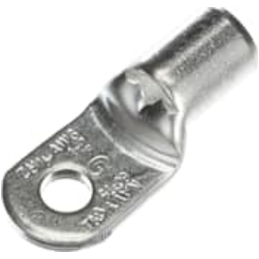 Non-Insulated Tubular Ring Terminal, Length 1.59 Inches, Width .69 Inches, Wire Range 2/2AN, Copper, Tin Plated, 100 Pack