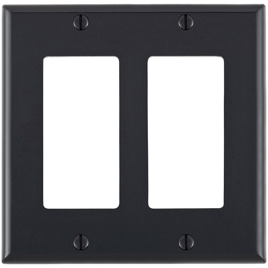 Wall Plate, Decora/GFCI Device, 2-Gang, Device Mount, Black Thermoplastic Nylon