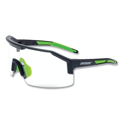 Maxview+ Safety Glasses, Clear, Polycarbonate, Anti-Fog, Anti-Scratch, Black Half Frame, Black/Green Temple