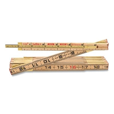 Red End Folding Wood Rule with Extension, 6 ft L, Wood, 6 in Extension, SAE