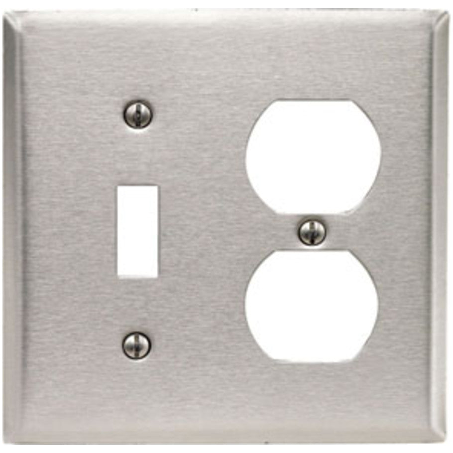 Type 430 Stainless Steel 2 Gang Device Mount Combination Toggle Switch and Duplex Receptacle Wall Plate