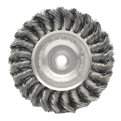 Standard Twist Knot Wire Wheel, 4 in dia x 1/2 in W Face, 0.014 in Steel Wire, 20000 RPM