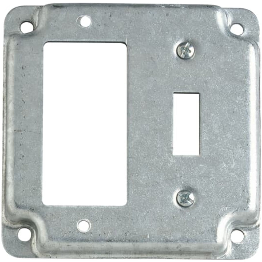 Steel City 4 in. Square Surface Cover, Steel, 1/2 in. Raised, (1) Ground Fault Receptacle/(1) Toggle