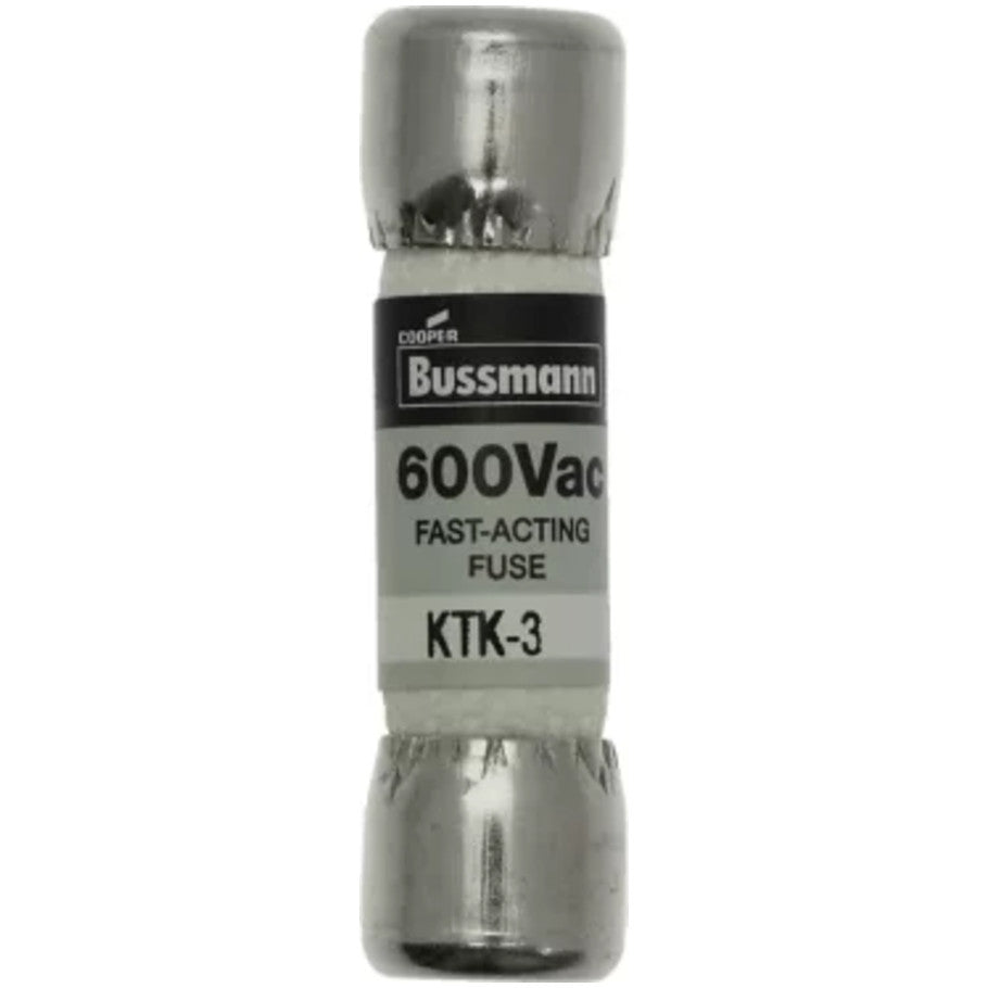 KTK Series Fast Acting Supplemental Fuse, 3A, 600V, 13/32 x 1-1/2 in., Color Code Black