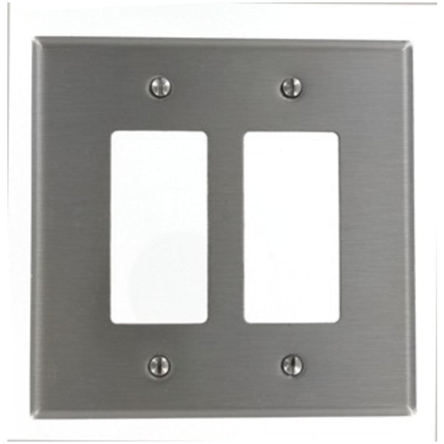 Wall Plate, Oversized, 2-Gang, (2) Decora/GFCI Device, Device-Mount, 302 Stainless Steel