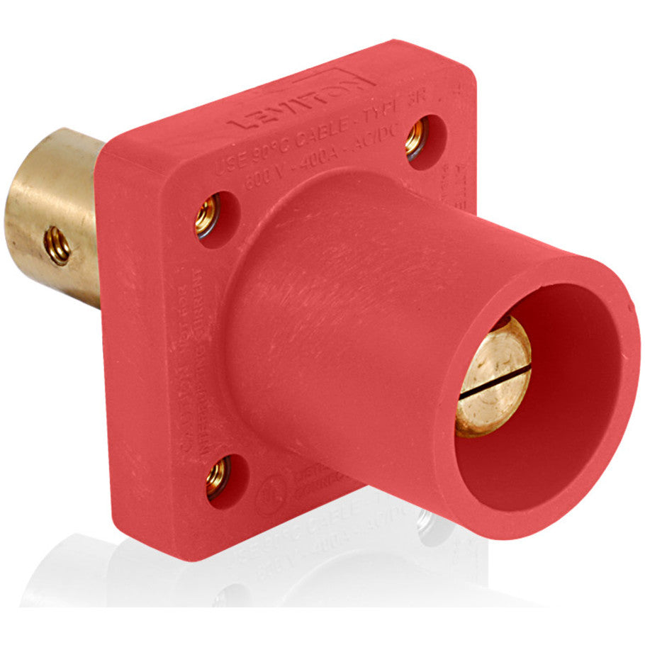 Male Receptacle, 90-Degree,  2 - 4/0 AWG, Half Round w/ Tapped Hole, Red