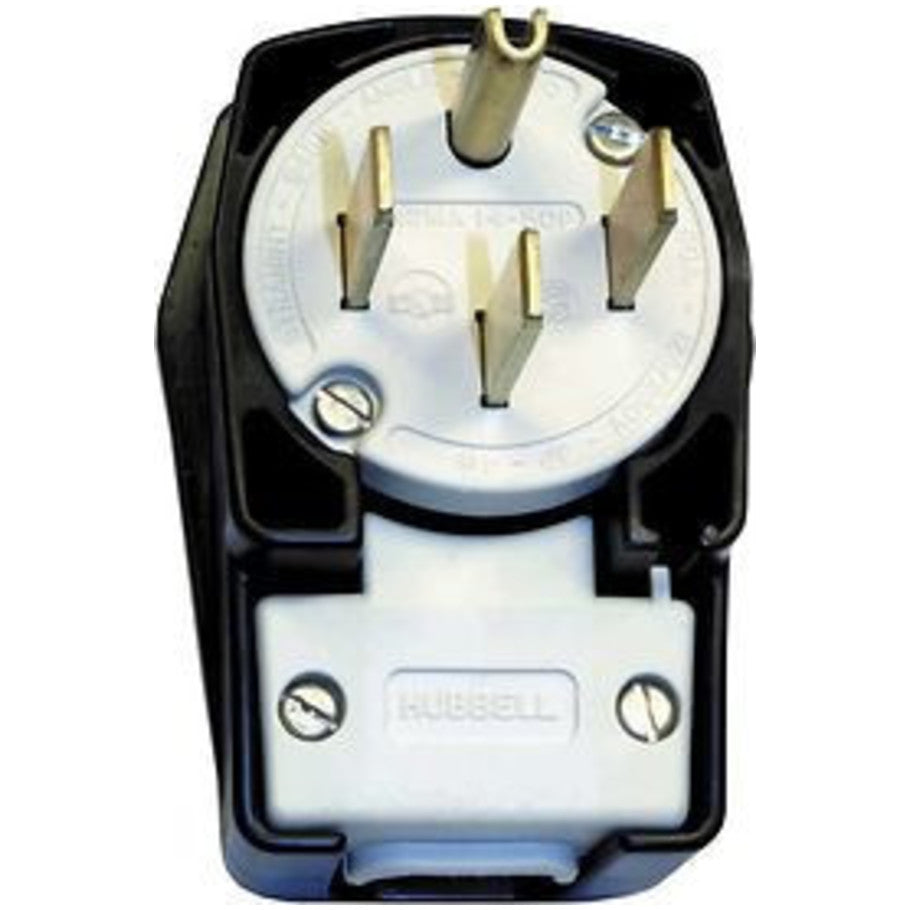 Straight Blade Plug, Angled, 4-Position, 50A 125/250V, 3P4W, Black Nylon