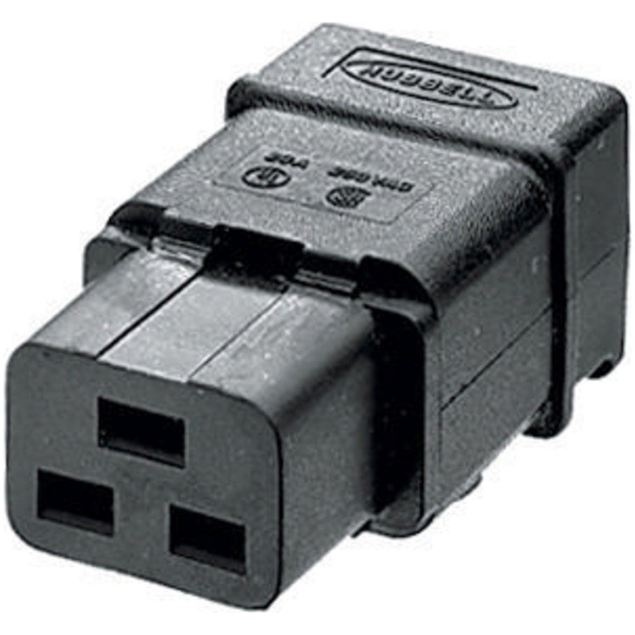 IEC Detachable Straight Blade Connector, 20/16A, 250V, 2P3W, Hinged 1-Piece Body, Black, 2.74 x 1.42 x 1.36 in.