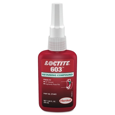 603 Retaining Compound, Oil Tolerant, 50 mL Bottle, Green, 3770 psi
