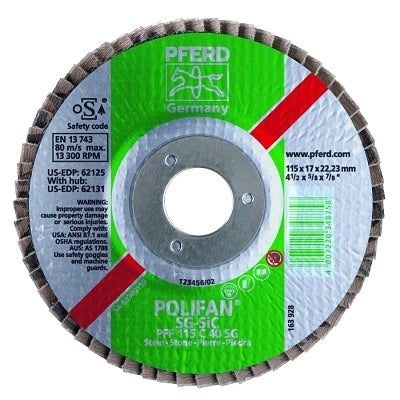 Type 27 POLIFAN SG Flap Discs, 7", 40 Grit, 5/8 Arbor, 8,500 rpm, Zirconia