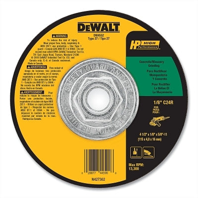 Type 27 Depressed Center Wheel, 4-1/2 in, 5/8 in-11 TPI, 24 Grit, Silicone Carbide, 1/8 in Thick