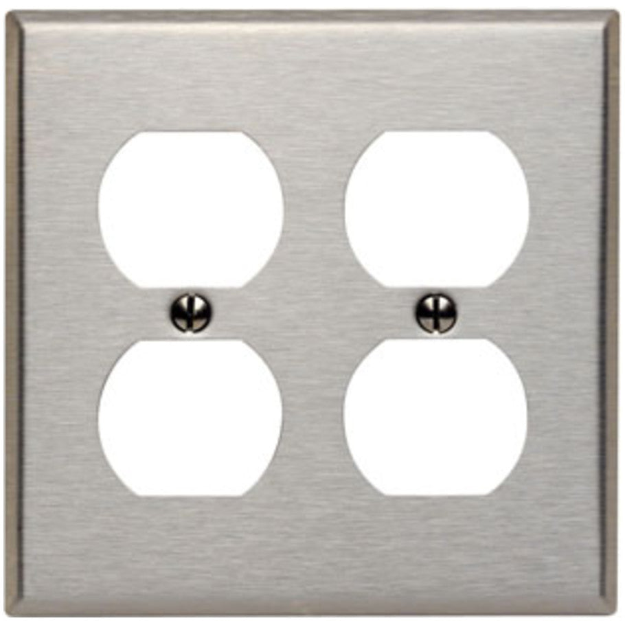Wall Plate, Duplex Receptacle, 2-Gang, Device Mount, 430 Stainless Steel