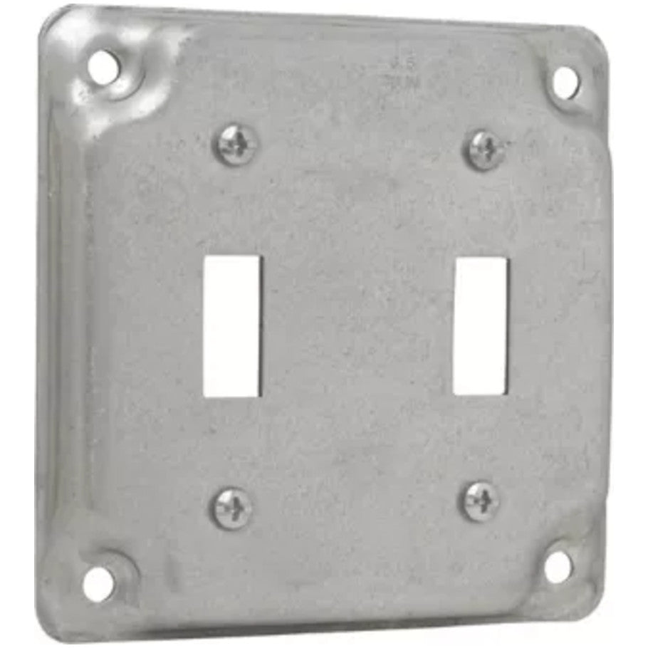 4 in. Square Surface Cover, Steel, Raised 1/2 in., (2)Toggle Switch