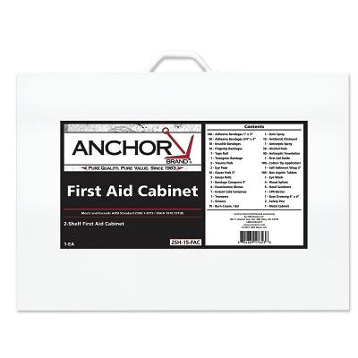 2 Shelf Person First Aid Cabinet, ANSI Z308.1-2015, Steel Cabinet, Includes 500 Pieces