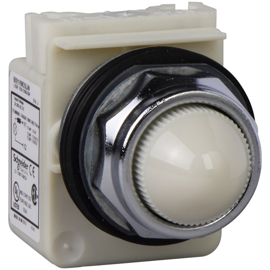 Pilot light, Harmony 9001K, metal, polycarbonate, domed, white, 30mm, LED white, 120V