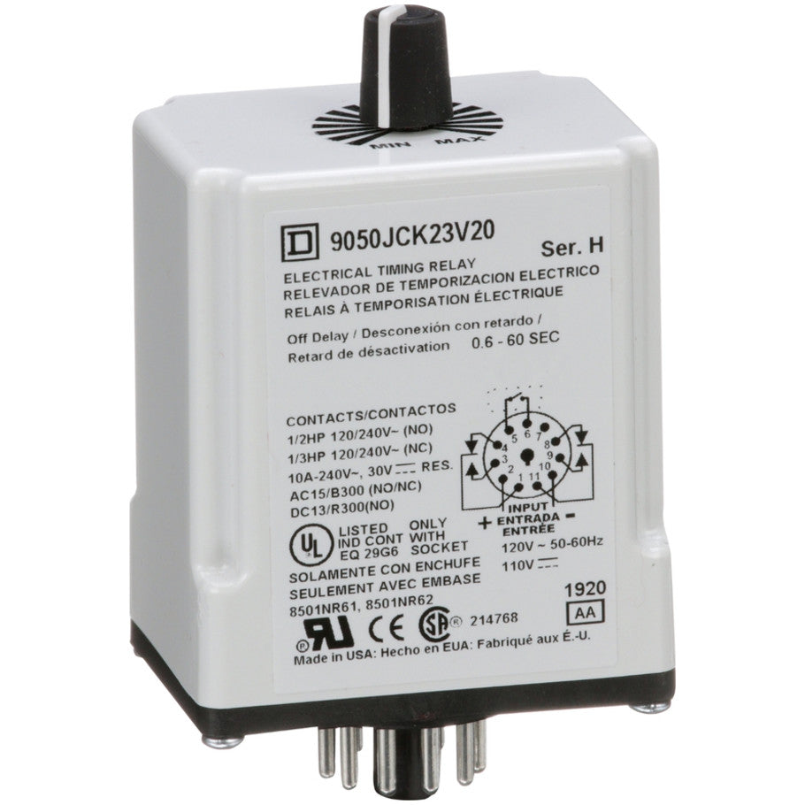 Plug-In 120V Variable Time Off-Delay Relay with 0.6-60 Second Timing Range