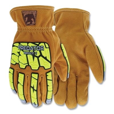 Predator Impact Sasquatch Leather Drivers Gloves, 3X-Large, 360 HyperMax Lining, Brown/Hi-Vis Yellow