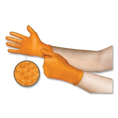 Mega Texture 93-256 Disposable Nitrile Gloves, Size 7, Orange